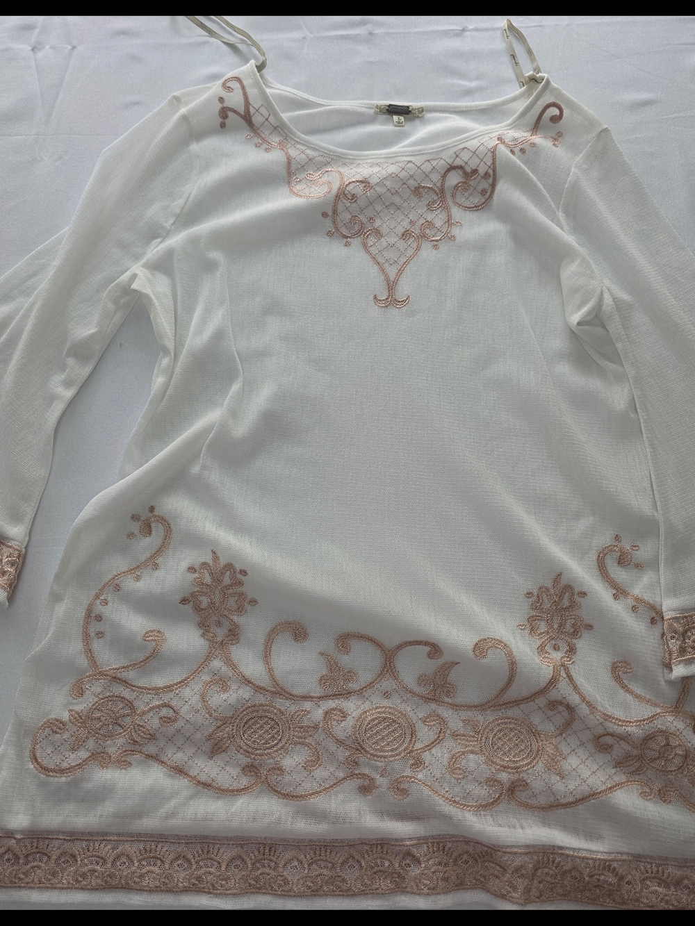 gimmicks by BKE White Tunic with Rose Gold Embroidery